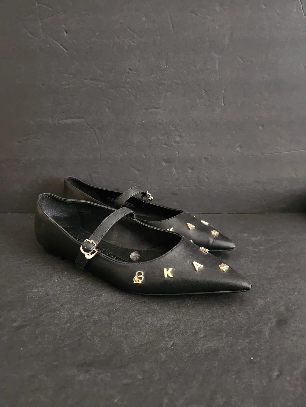 Karl Lagerfeld Paris Veyda Mary Jane Flats 11M  Studded Satin Edgy Balletcore